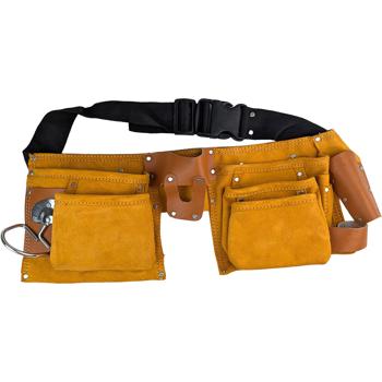 Preview: Robust leather tool belt – Tool apron with nail pouch, hammer holder & tool pockets – Brown – For professionals & DIY projects