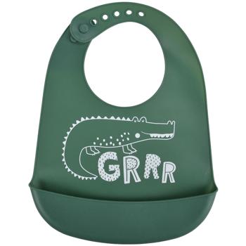 Silicone baby bib with collection tray, green, crocodile