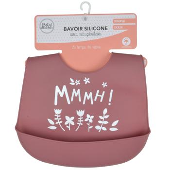Preview: Silicone baby bib with collection tray, red, flowers