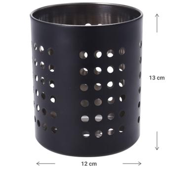 Preview: Besteckhalter Edelstahl Rund Schwarz - Abtropfhalter & Aufbewahrung für Besteck mit Gitterform zur Luftzirkulation - Wasserfest - 10,5x10,5x13,1 cm