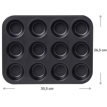 Preview: Teglia per muffin per 12 muffin – antiaderente & senza PFOA – 35,5 x 26,5 cm – resistente al calore fino a 220 °C – facile da pulire