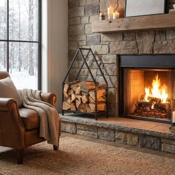 Elegant metal firewood rack “House“ (50x32x80cm): black firewood stand, stylish firewood storage and perfect stacking