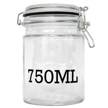 Drahtbügel-Vorratsglas 750 ml - Luftdicht für Müsli, Nudeln, Reis, Linsen - Glasbehälter mit Füllmengen-Aufdruck - Transparent/Schwarz, Ø 10x15 cm