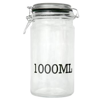 Drahtbügel-Vorratsglas 1000ml - Luftdichte Glasbehälter für Mehl, Zucker, Müsli, Nudeln & Reis - Transparenter Aufdruck für Füllmenge - 10x20cm
