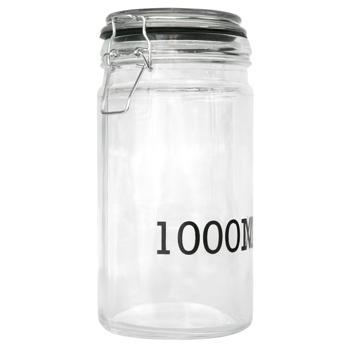 Preview: Drahtbügel-Vorratsglas 1000ml - Luftdichte Glasbehälter für Mehl, Zucker, Müsli, Nudeln & Reis - Transparenter Aufdruck für Füllmenge - 10x20cm