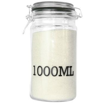 Preview: Drahtbügel-Vorratsglas 1000ml - Luftdichte Glasbehälter für Mehl, Zucker, Müsli, Nudeln & Reis - Transparenter Aufdruck für Füllmenge - 10x20cm