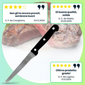 Preview: Coltelli da bistecca di alta qualità, set di 6 coltelli in acciaio inox, coltelli da barbecue con lame seghettate, lunghezza 21 cm, ideali anche per pizza e BBQ