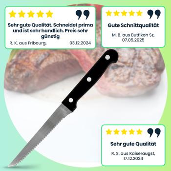 Preview: Hochwertige Steakmesser, 6er-Set aus Edelstahl, Grillmesser mit gezackten Klingen, Länge 21 cm, ideal auch für Pizza und BBQ