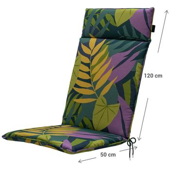 Preview: set di 2 comodi cuscini per schienale alto, design a foglie verde, 120 x 50 cm, cuscini per sedie da giardino per il relax, eleganti e resistenti