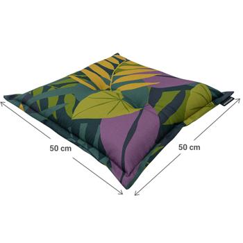 Preview: 4er-Set Dekoratives Stuhlkissen Blätterdesign grün, 50 x 50 cm, robustes & farbechtes Kissen für Gartenstühle und Hocker