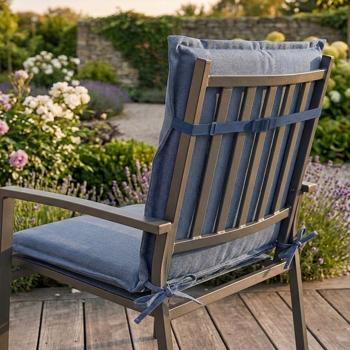 Preview: Set of 2 low-back garden chair cushions – Soft, comfortable padding, cobalt blue, 105 x 50 cm – UV protection, with ties & strap, low-back cushion