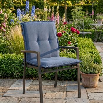 Preview: Set of 4 low-back garden chair cushions – soft, comfortable padding, cobalt blue, 105 x 50 cm – UV protection, with tie strings & strap, low-back upholstery