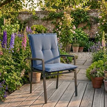 Preview: Set of 4 low-back garden chair cushions – soft, comfortable padding, cobalt blue, 105 x 50 cm – UV protection, with tie strings & strap, low-back upholstery