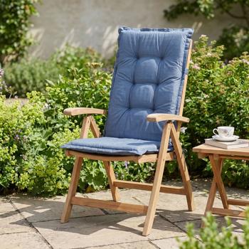 Preview: Coussin pour chaise de jardin à haut dossier – Garnissage doux et confortable, bleu cobalt, 123 x 50 cm – Protection UV, avec liens et sangle, rembourrage haut dossier