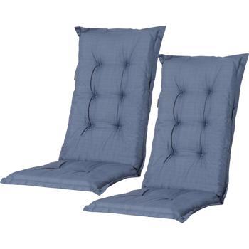 Set of 2 high-back garden chair cushions – Soft, comfortable padding, cobalt blue, 123 x 50 cm – UV protection, with ties & strap, high-back upholstery cushion