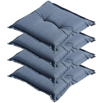 4er-Set Garten Sitzkissen 50x50 cm Kobalt-Blau - 7cm dicke Stuhlauflagen mit UV-Schutz - Bequeme SG-20 Füllung - Modernes Design ohne Bänder - Baumwoll-Mix