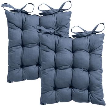 Set of 2 quilted chair cushions 46x46 cm cobalt – Comfortable seat cushions for kitchen & garden chairs – 8 cm thick – UV protection – With fastening ties