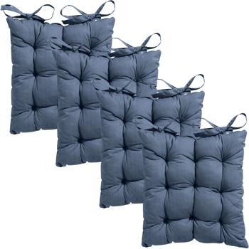 Set of 4 quilted chair cushions 46 x 46 cm cobalt – Comfortable seat cushions for kitchen and garden chairs – 8 cm thick – UV protection – With fastening ties