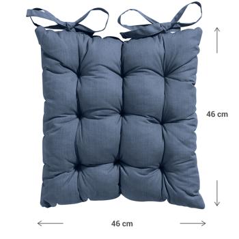Preview: Set of 4 quilted chair cushions 46 x 46 cm cobalt – Comfortable seat cushions for kitchen and garden chairs – 8 cm thick – UV protection – With fastening ties