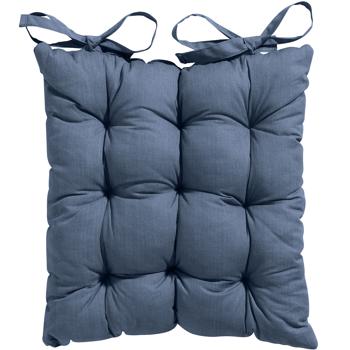 Preview: Set of 4 quilted chair cushions 46 x 46 cm cobalt – Comfortable seat cushions for kitchen and garden chairs – 8 cm thick – UV protection – With fastening ties