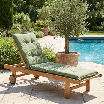 Preview: Coussin pour chaise longue – Garnissage doux et confortable, vert, 200 x 65 cm – Protection UV, liens et sangle – Pour jardin, balcon, transat, bain de soleil