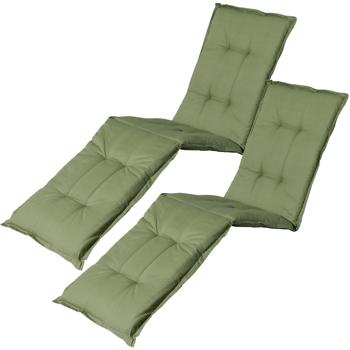 Set of 2 lounger cushions – Soft, comfortable padding, green, 200 x 65 cm – UV protection, tie straps & belt – For garden, balcony, deck chair, sun lounger