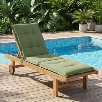Preview: Lot de 2 coussins pour chaise longue – Garnissage doux et confortable, vert, 200 x 65 cm – Protection UV, liens & sangle – Pour jardin, balcon, chaise longue, bain de soleil