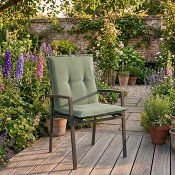 Preview: Set of 2 low-back garden chair cushions – Soft, comfortable padding, green, 105 x 50 cm – UV protection, with tie straps & belt, low-back padding