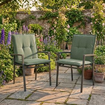 Set of 2 low-back garden chair cushions – Soft, comfortable padding, green, 105 x 50 cm – UV protection, with tie straps & belt, low-back padding