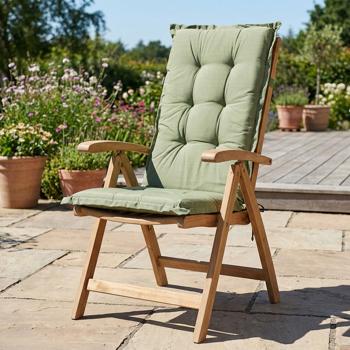 Preview: Coussin pour fauteuil de jardin haut dossier – Garnissage doux et confortable, vert, 123 x 50 cm – Protection UV, avec liens et sangle, coussin haut dossier