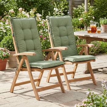 Preview: Lot de 2 coussins pour chaise de jardin haute – Garnissage doux et confortable, vert, 123 x 50 cm – Protection UV, avec liens et sangle, coussin haut dossier