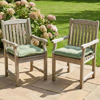 Preview: Lot de 4 coussins de jardin 50x50 cm verts – Coussins de chaise 7 cm d’épaisseur avec protection UV – Garnissage confortable SG-20 – Design moderne sans liens – Mélange coton