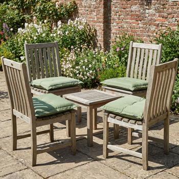 Preview: Lot de 4 coussins de jardin 50x50 cm verts – Coussins de chaise 7 cm d’épaisseur avec protection UV – Garnissage confortable SG-20 – Design moderne sans liens – Mélange coton