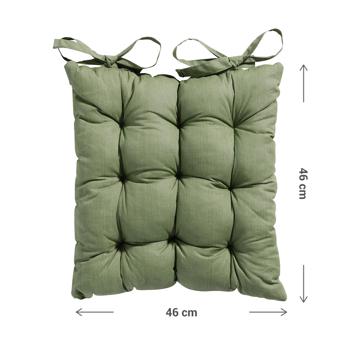 Preview: Set of 2 quilted chair cushions 46x46 cm green – Comfortable cushions for kitchen & garden chairs – 8 cm thick – UV protection – With fastening ties