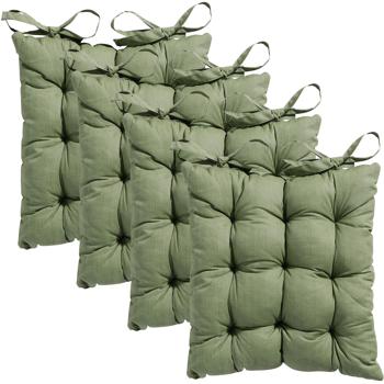 4er-Set Stuhlkissen mit Steppung 46x46 cm Grün - Bequeme Sitzkissen für Küchen- & Gartenstühle - 8 cm Dicke - UV-Schutz - Mit Befestigungsbändern