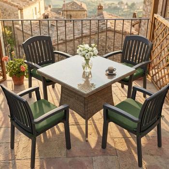 Set of 4 chair cushions 46 x 48 cm green – Comfortable seat cushions for dining room & garden chairs – 4.5 cm thick – UV protection – With fastening ties – SG‑20 filling