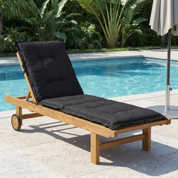 Preview: Coussin pour transat – Garnissage doux et confortable, noir, 200x65 cm – Protection UV, liens et sangle – Pour jardin, balcon, chaise longue, bain de soleil