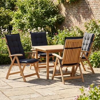 Preview: Lot de 4 coussins pour chaise de jardin haute – Garnissage doux et confortable, noir, 123 x 50 cm – Protection UV, avec liens et sangle, coussin d‘ameublement pour chaise haute