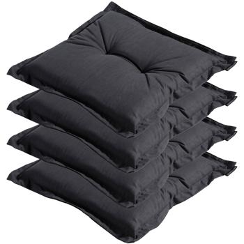 4er-Set Garten Sitzkissen 50x50 cm Schwarz - 7cm dicke Stuhlauflagen mit UV-Schutz - Bequeme SG-20 Füllung - Modernes Design ohne Bänder - Baumwoll-Mix