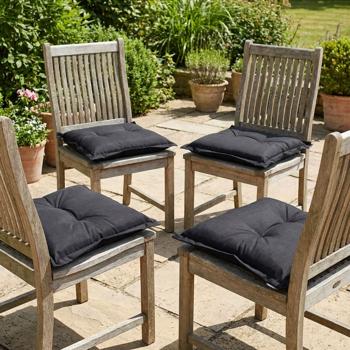 Preview: Set de 4 coussins de jardin 50x50 cm noir – Coussins de chaise 7 cm d’épaisseur avec protection UV – Garnissage confortable SG-20 – Design moderne sans liens – Mélange coton