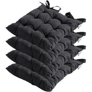4er-Set Stuhlkissen mit Steppung 46x46 cm Schwarz - Bequeme Sitzkissen für Küchen- & Gartenstühle - 8 cm Dicke - UV-Schutz - Mit Befestigungsbändern