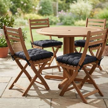 Preview: Set di 4 cuscini sedia trapuntati 46 x 46 cm nero – Comodi cuscini seduta per sedie da cucina e da giardino – Spessore 8 cm – Protezione UV – Con laccetti di fissaggio