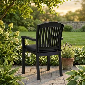 Preview: Set of 4 chair cushions 46x48 cm black – comfortable seat cushions for dining & garden chairs – 4.5 cm thick – UV protection – with fixing ties – SG-20 filling