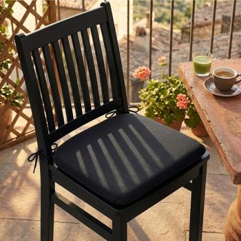 Preview: Set of 4 chair cushions 46x48 cm black – comfortable seat cushions for dining & garden chairs – 4.5 cm thick – UV protection – with fixing ties – SG-20 filling