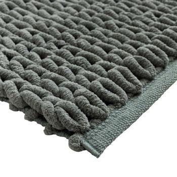 Preview: Premium bath mat 80x50 cm in cedar green – fluffy shower mat with relief knit look – non-slip bath rug made of cotton blend