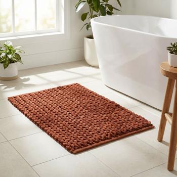 Premium bath mat 80x50 cm in terracotta – fluffy relief knit shower mat – non-slip cotton blend bath rug