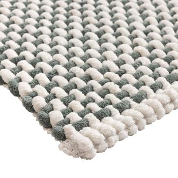 Preview: Bath mat 80x50 cm in green-white – soft chenille shower mat with knitted look – non-slip bath rug with cotton content