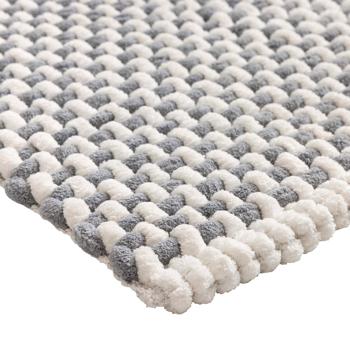 Preview: Bath mat 80x50 cm in grey-white – soft shower mat made of chenille fabric in a knitted look – non-slip bath rug with cotton content