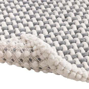 Preview: Bath mat 80x50 cm in grey-white – soft shower mat made of chenille fabric in a knitted look – non-slip bath rug with cotton content
