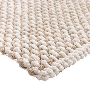 Preview: Bath mat 80x50 cm in beige-white – soft chenille shower mat with knitted look – non-slip bath rug with cotton content